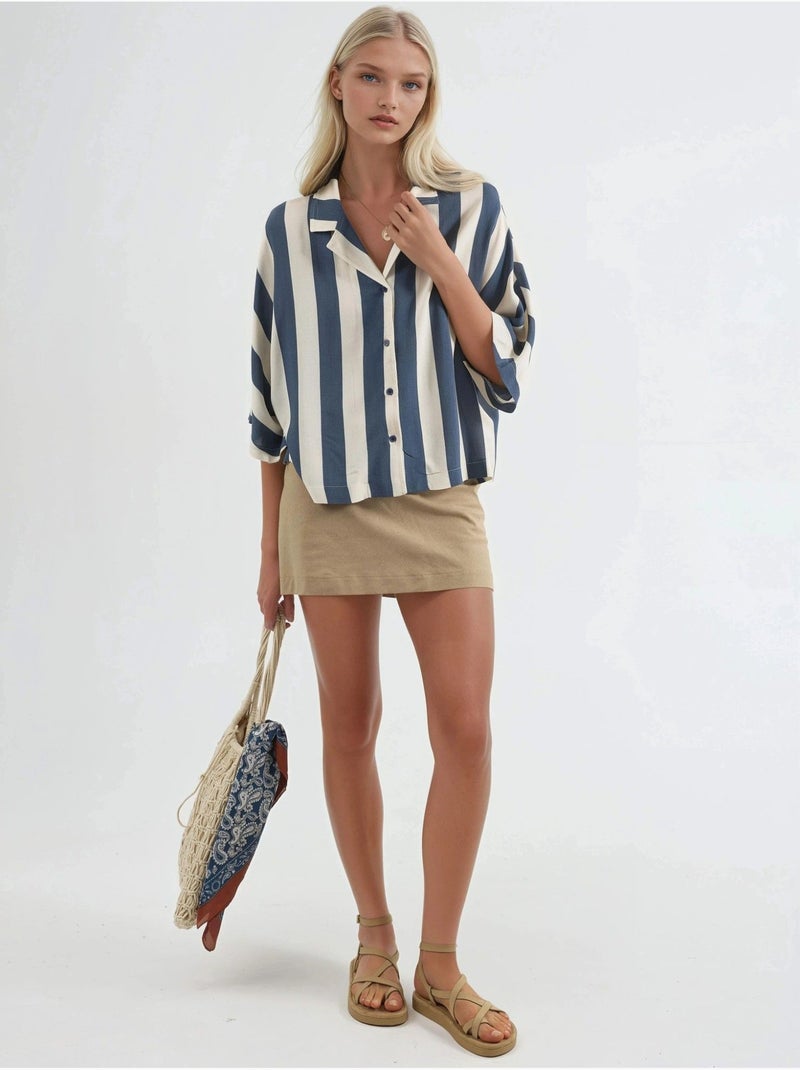 Chemise rayée boutonnée coupe décontractée busem Bleu marine - Kiabi
