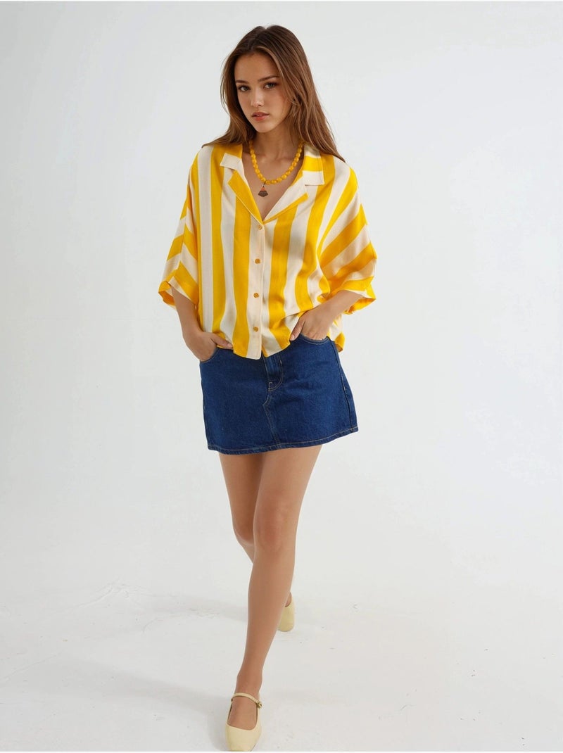 Chemise rayée boutonnée coupe décontractée busem Jaune citron - Kiabi
