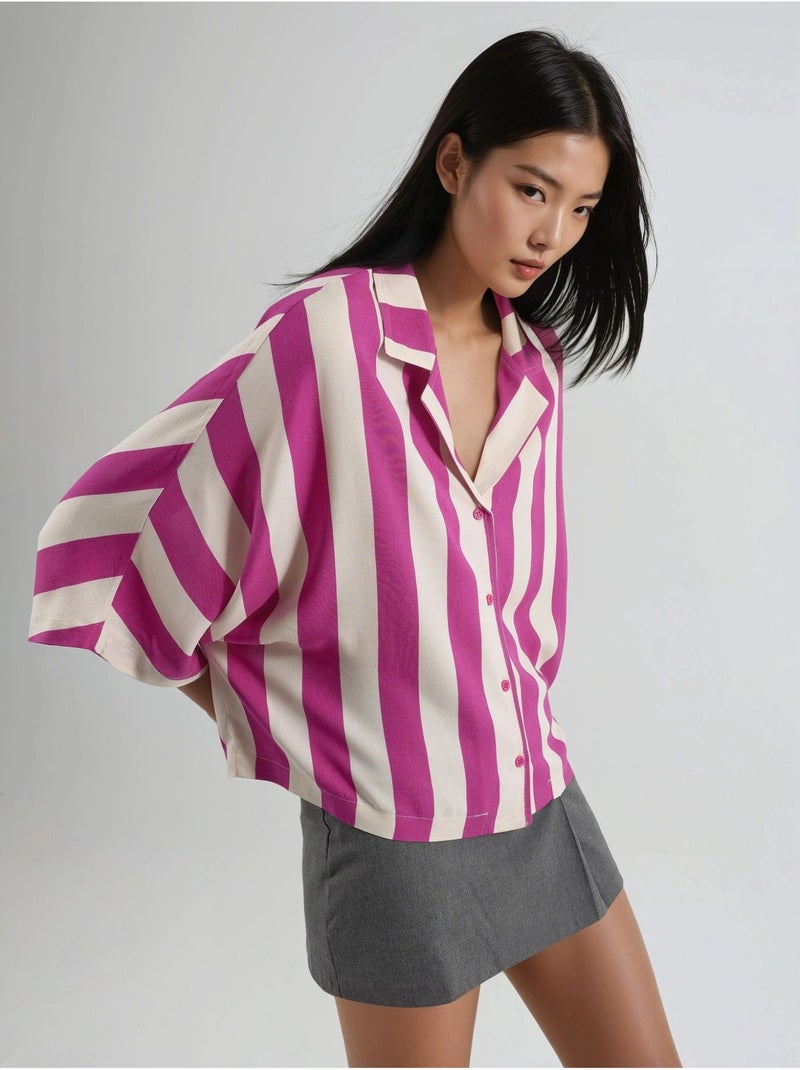 Chemise rayée boutonnée coupe décontractée busem Magenta - Kiabi