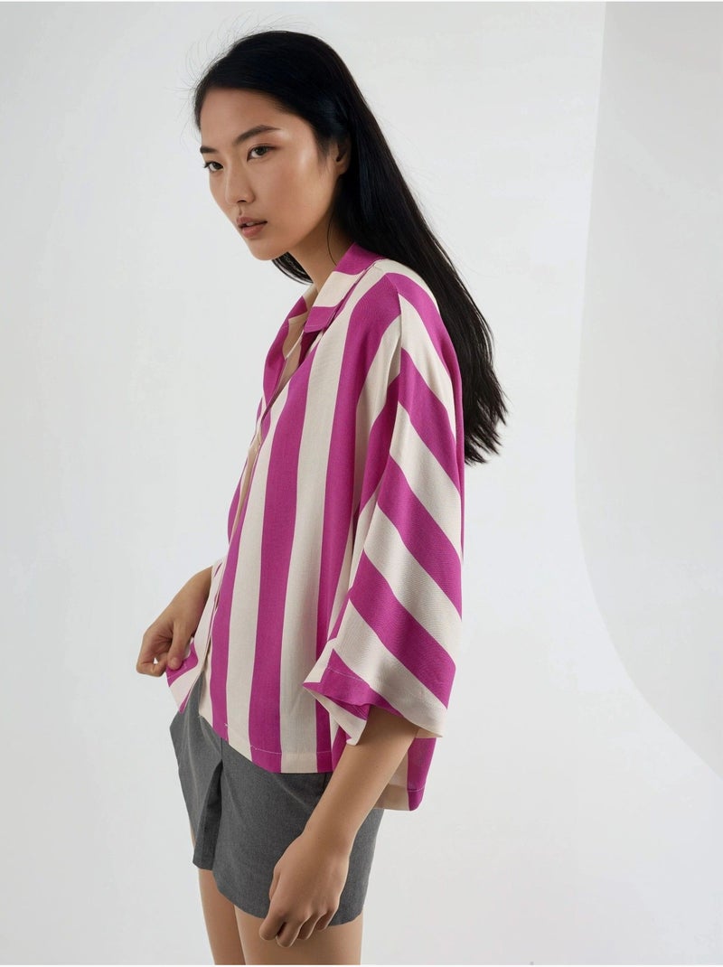 Chemise rayée boutonnée coupe décontractée busem Magenta - Kiabi