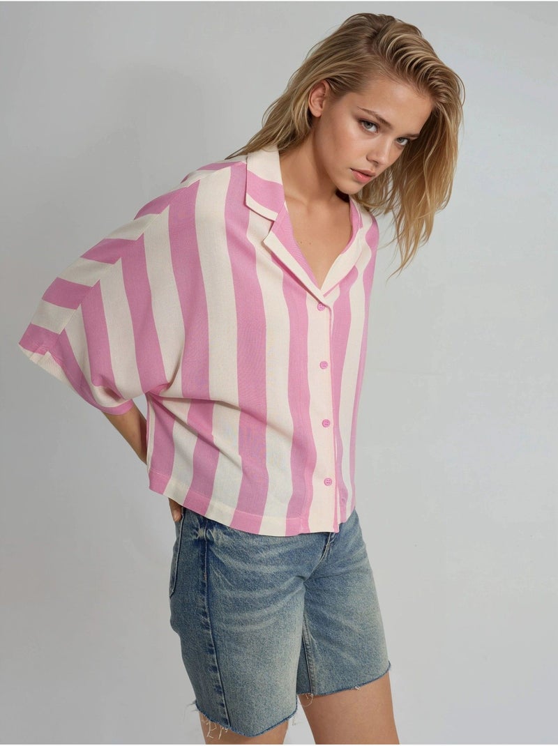 Chemise rayée boutonnée coupe décontractée busem Rose clair - Kiabi