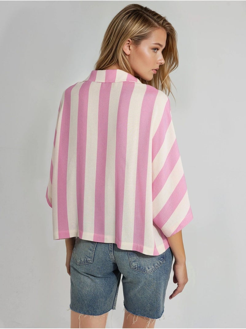 Chemise rayée boutonnée coupe décontractée busem Rose clair - Kiabi