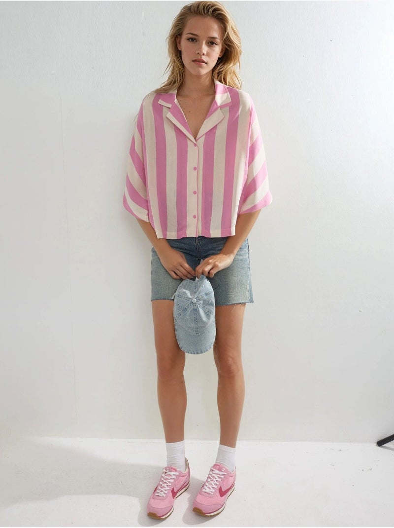 Chemise rayée boutonnée coupe décontractée busem Rose clair - Kiabi