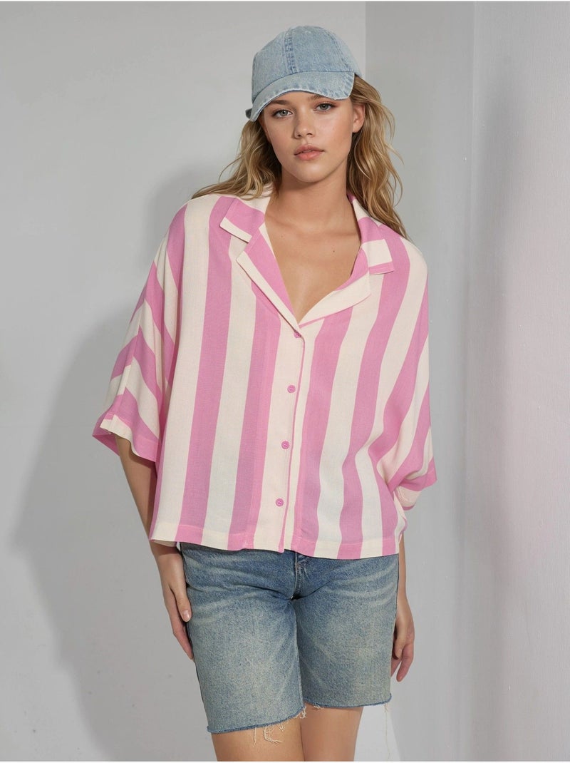 Chemise rayée boutonnée coupe décontractée busem Rose clair - Kiabi