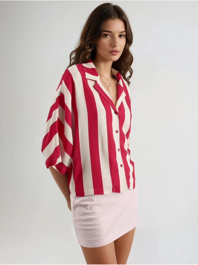 Chemise rayée boutonnée coupe décontractée busem Rouge - Kiabi
