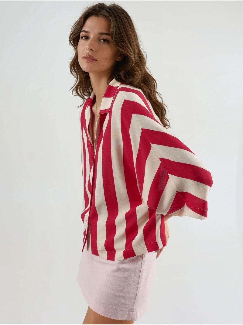 Chemise rayée boutonnée coupe décontractée busem Rouge - Kiabi