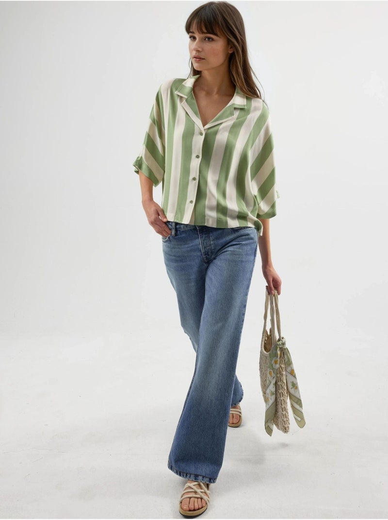 Chemise rayée boutonnée coupe décontractée busem Vert - Kiabi
