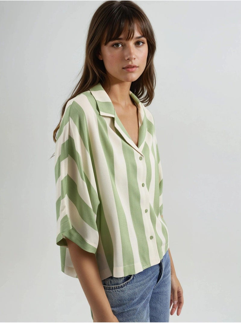 Chemise rayée boutonnée coupe décontractée busem Vert - Kiabi