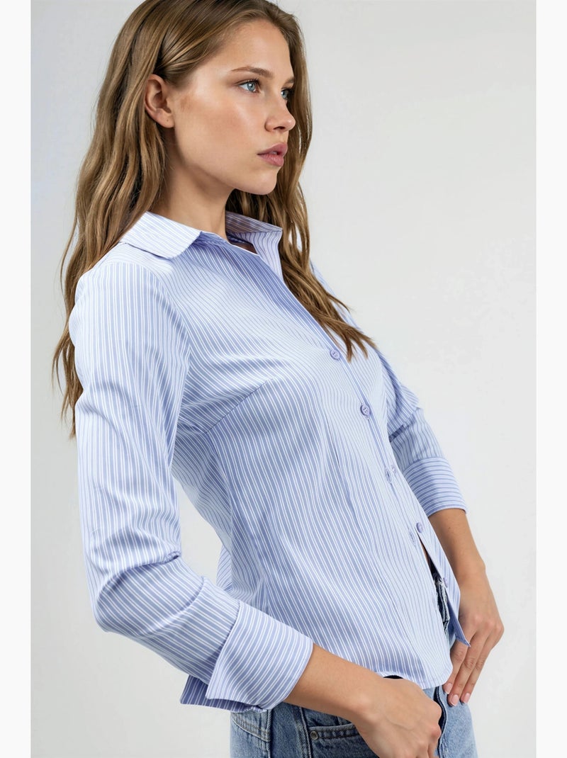 Chemise rayée cintrée à fermeture boutonnée hiccup Bleu ciel - Kiabi