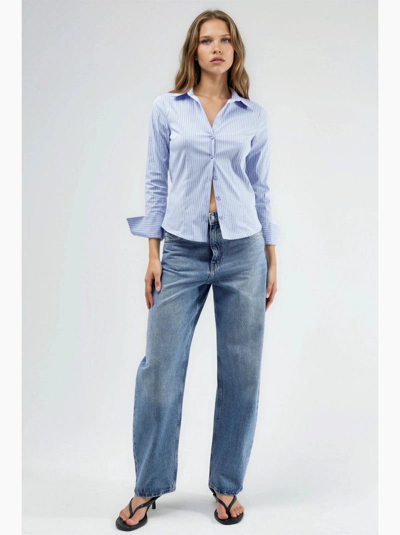 Chemise rayée cintrée à fermeture boutonnée hiccup Bleu ciel - Kiabi