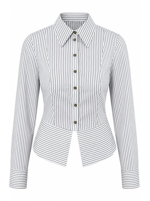 Chemise rayée cintrée avec détail peplum hiccup - Kiabi Chemise rayée cintrée avec détail peplum hiccup - Kiabi