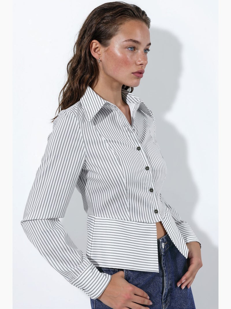 Chemise rayée cintrée avec détail peplum hiccup Blanc - Kiabi