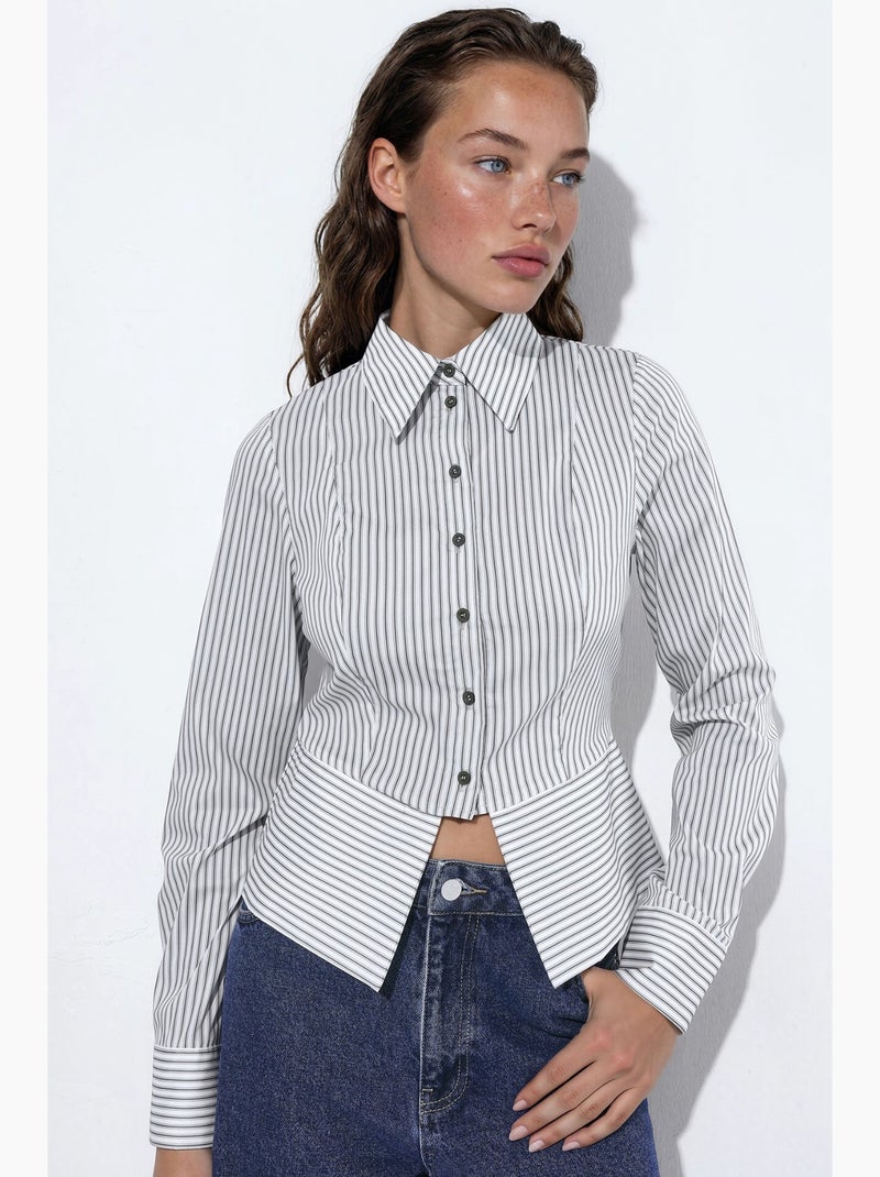 Chemise rayée cintrée avec détail peplum hiccup Blanc - Kiabi