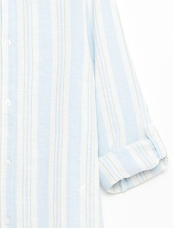 Chemise rayée col mao en lin et coton