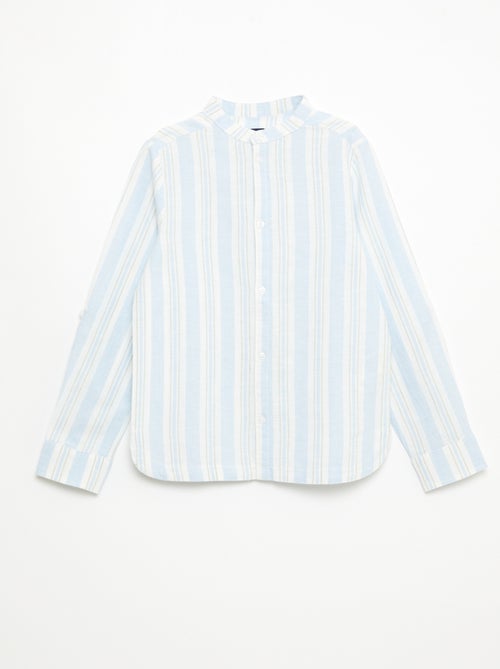 Chemise rayée col mao en lin et coton - Kiabi