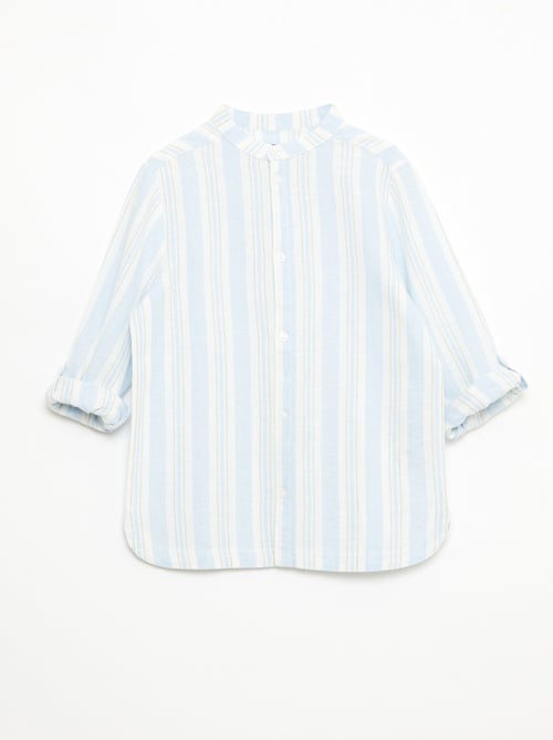 Chemise rayée col mao en lin et coton - Kiabi