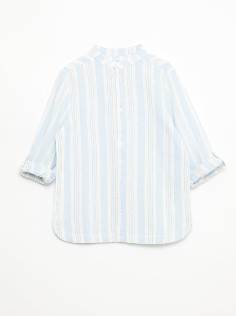 Chemise rayée col mao en lin et coton Bleu - Kiabi