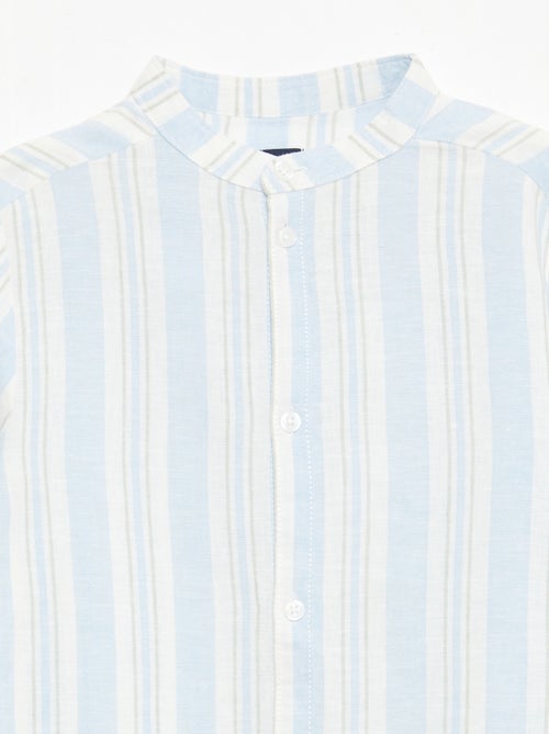 Chemise rayée col mao en lin et coton - Kiabi