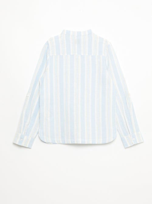 Chemise rayée col mao en lin et coton - Kiabi