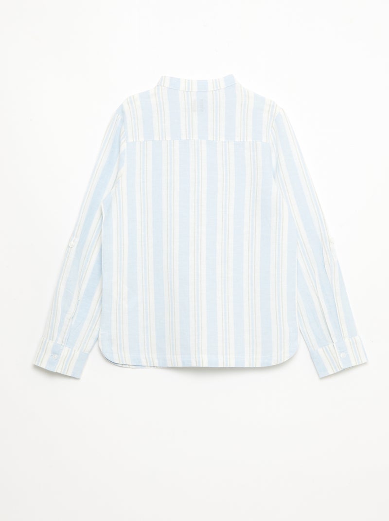 Chemise rayée col mao en lin et coton Bleu - Kiabi