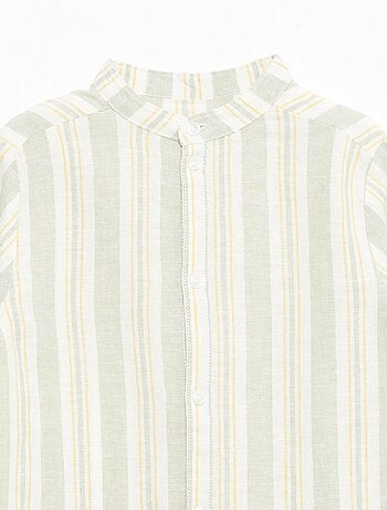 Chemise rayée col mao en lin et coton