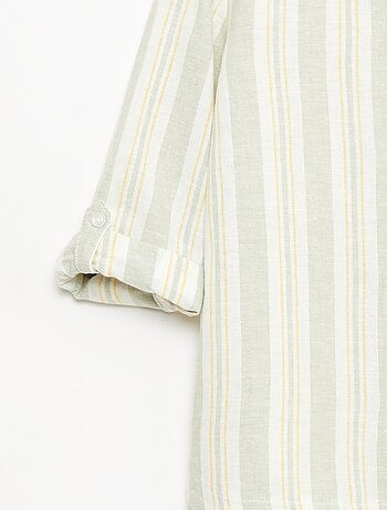 Chemise rayée col mao en lin et coton