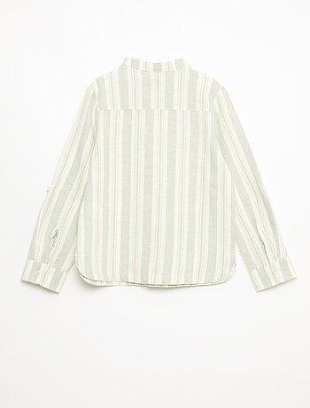 Chemise rayée col mao en lin et coton