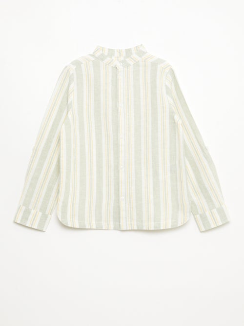 Chemise rayée col mao en lin et coton - Kiabi