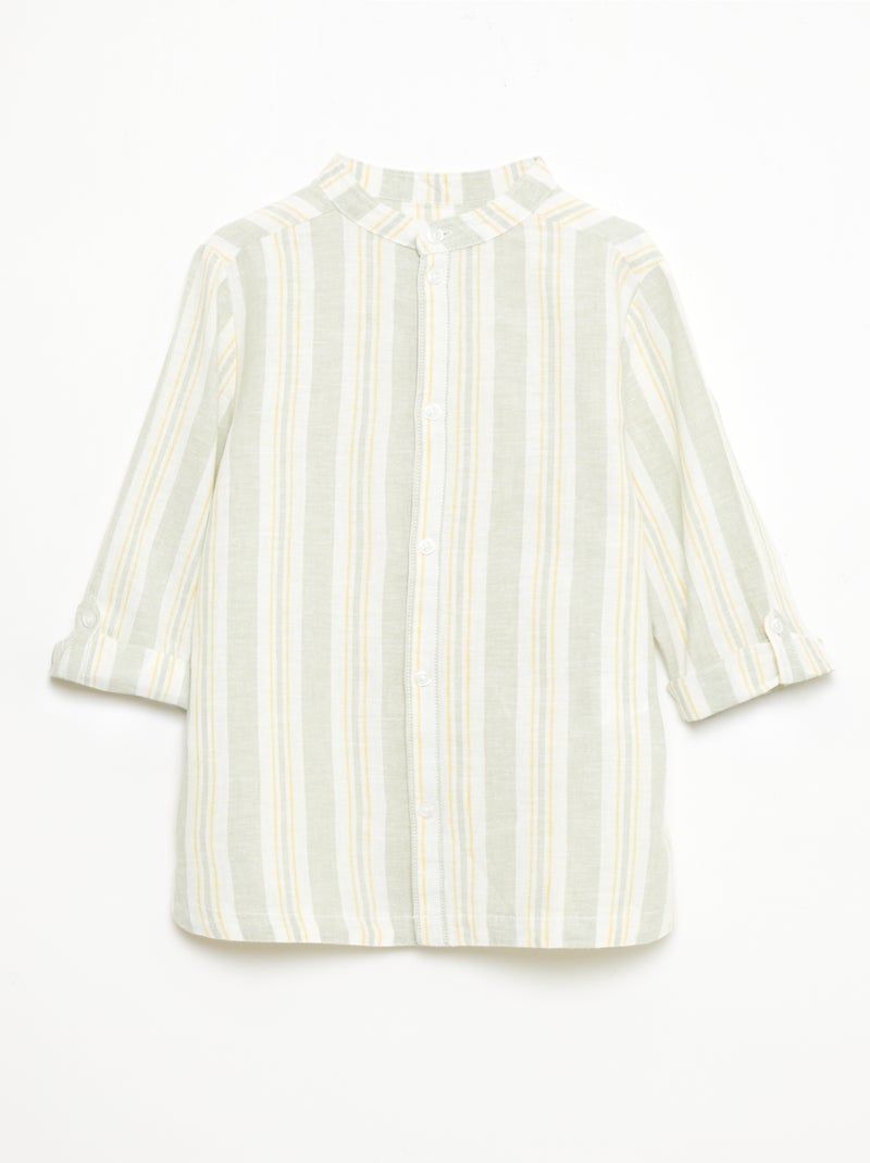 Chemise rayée col mao en lin et coton Vert - Kiabi