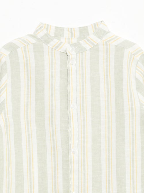 Chemise rayée col mao en lin et coton - Kiabi