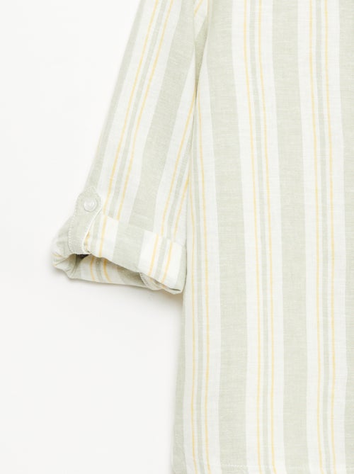 Chemise rayée col mao en lin et coton - Kiabi
