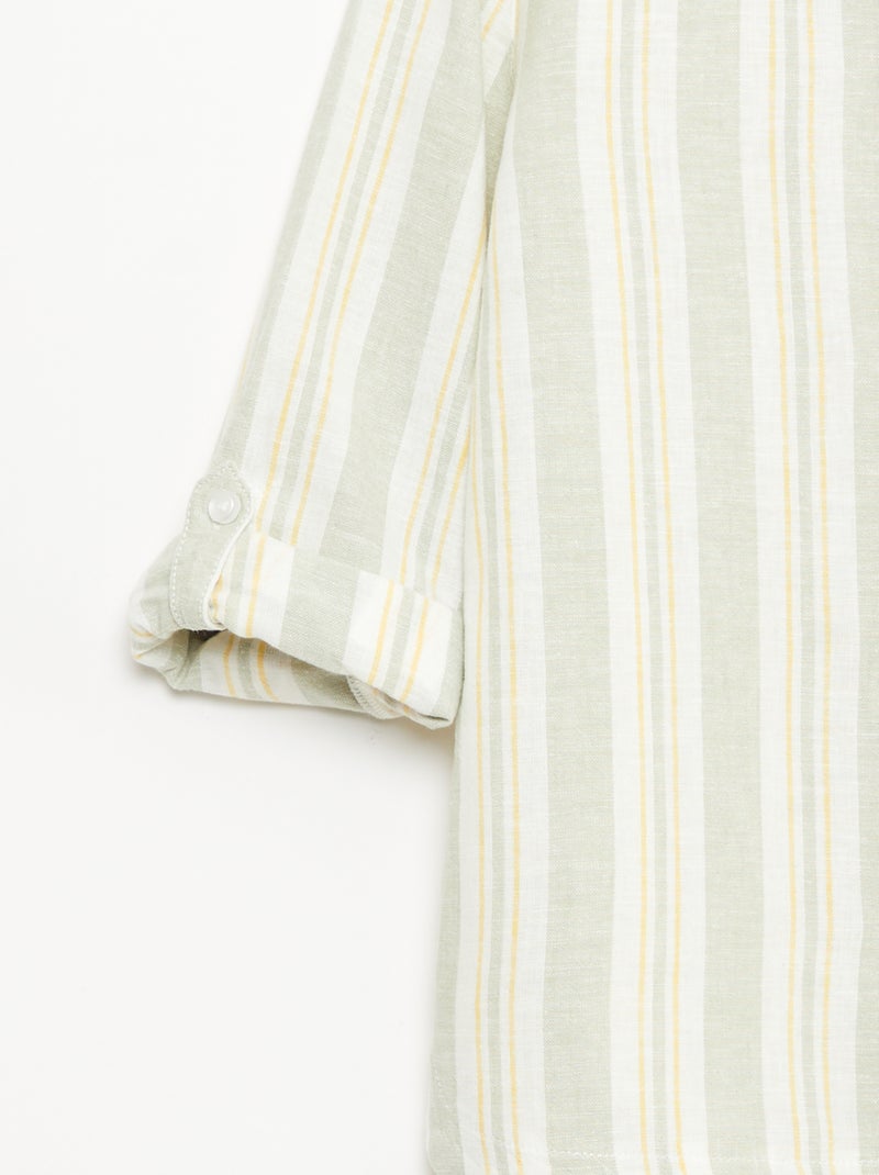 Chemise rayée col mao en lin et coton Vert - Kiabi