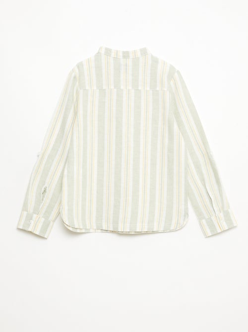 Chemise rayée col mao en lin et coton - Kiabi