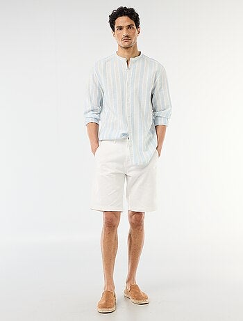 Chemise rayée col mao et manches retroussables