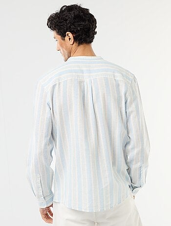 Chemise rayée col mao et manches retroussables