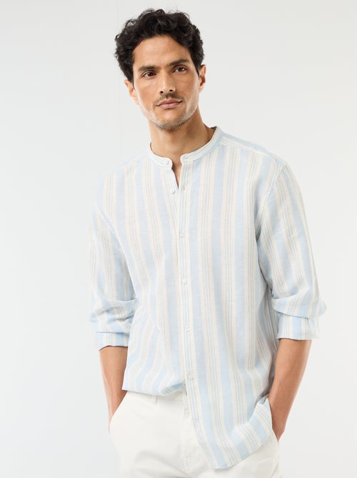 Chemise rayée col mao et manches retroussables - Kiabi