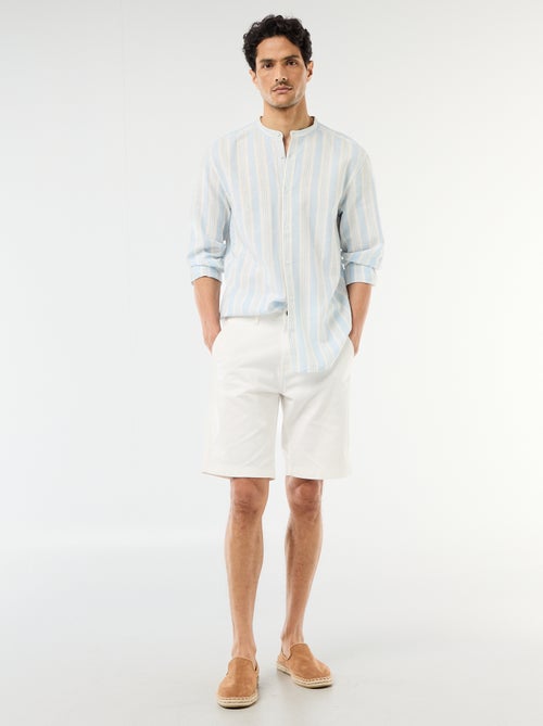 Chemise rayée col mao et manches retroussables - Kiabi