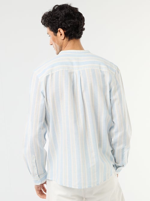 Chemise rayée col mao et manches retroussables - Kiabi