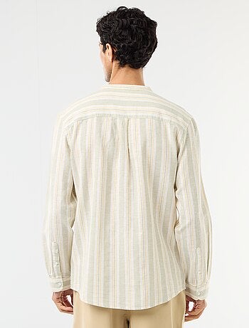 Chemise rayée col mao et manches retroussables