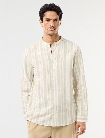 Chemise rayée col mao et manches retroussables
