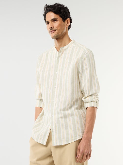 Chemise rayée col mao et manches retroussables - Kiabi