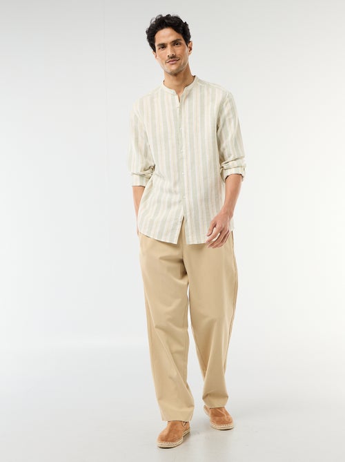 Chemise rayée col mao et manches retroussables - Kiabi