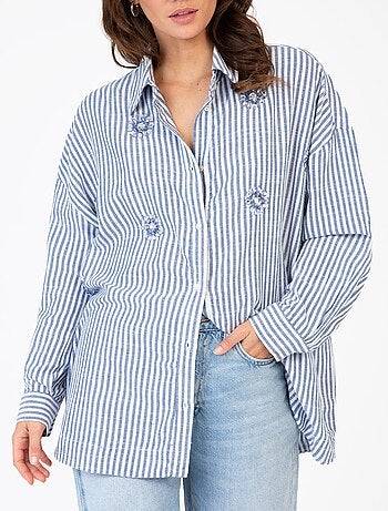 Chemise rayée coton détails bijoux - AFIBEL