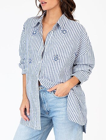 Chemise rayée coton détails bijoux