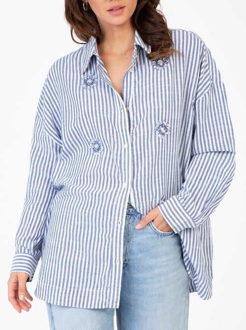 Chemise rayée coton détails bijoux - Kiabi