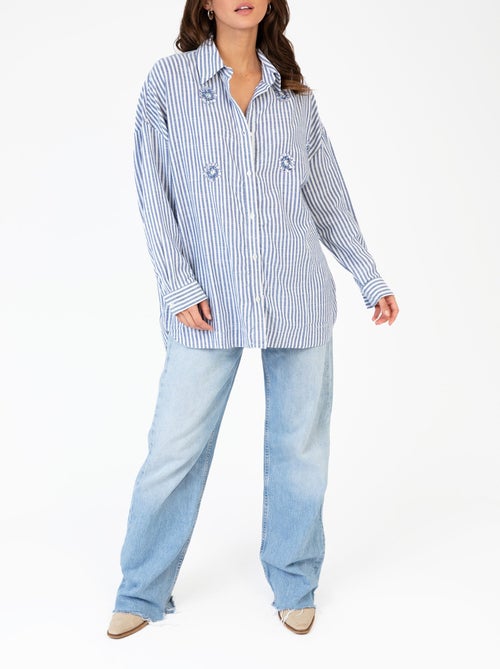 Chemise rayée coton détails bijoux - Kiabi