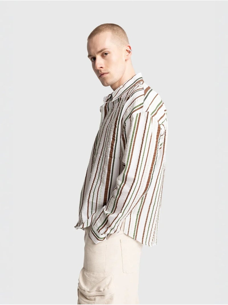 Chemise rayée en coton coupe décontractée giesto Kaki - Kiabi