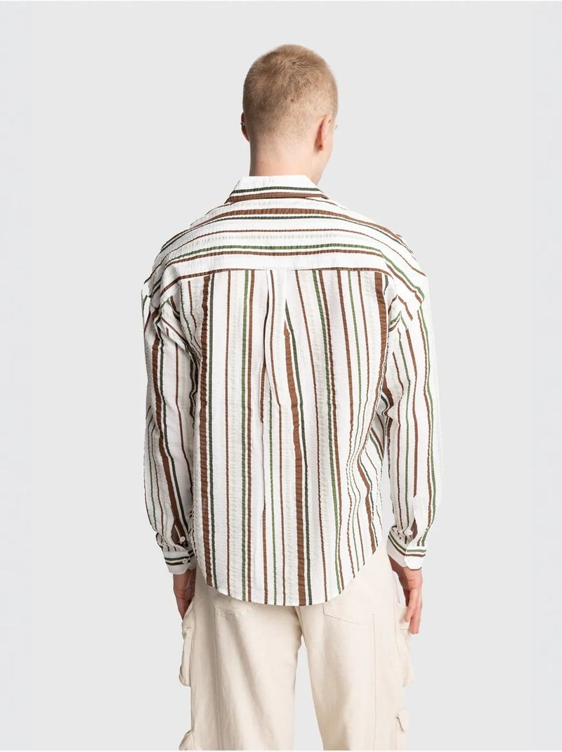 Chemise rayée en coton coupe décontractée giesto Kaki - Kiabi