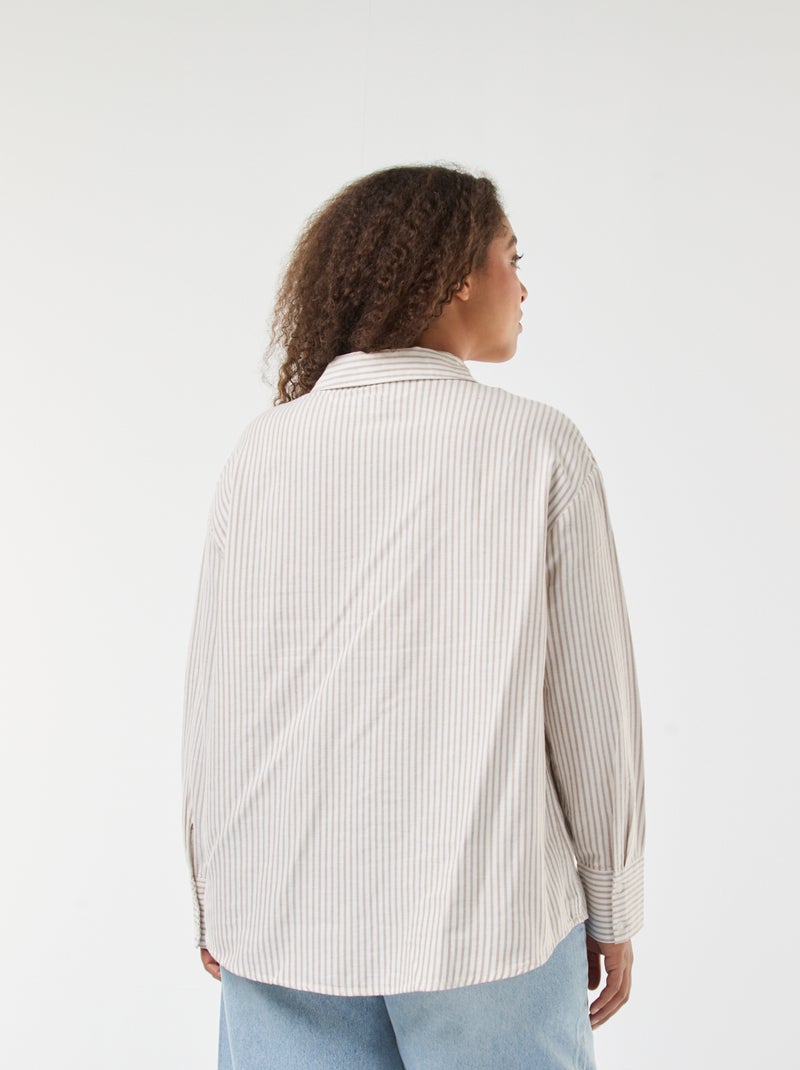 Chemise rayée en coton oxford Beige - Kiabi