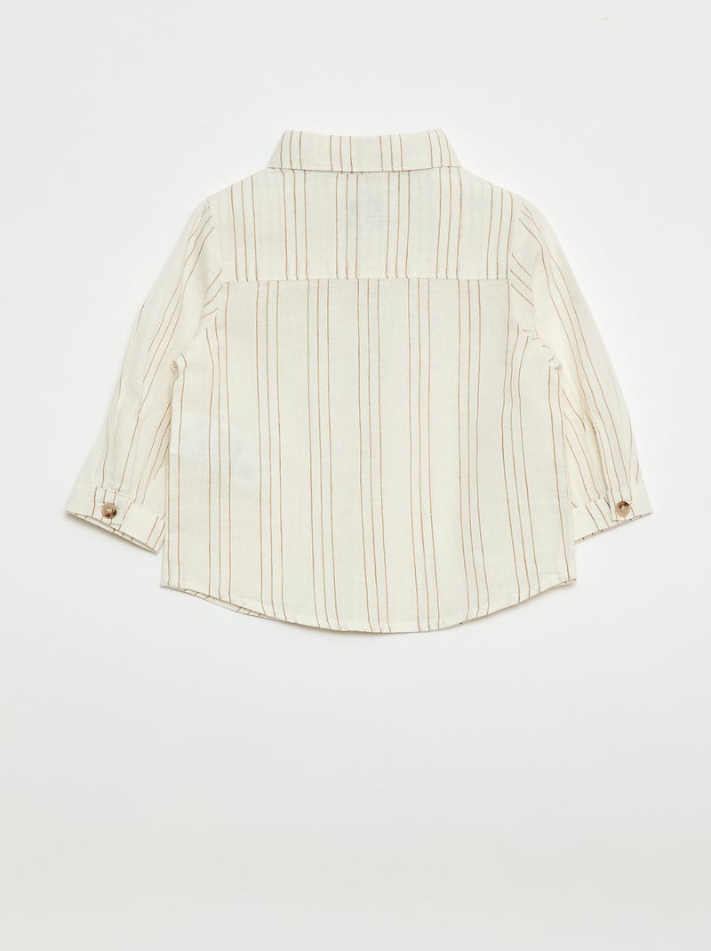 Chemise rayée en lin et coton Blanc - Kiabi